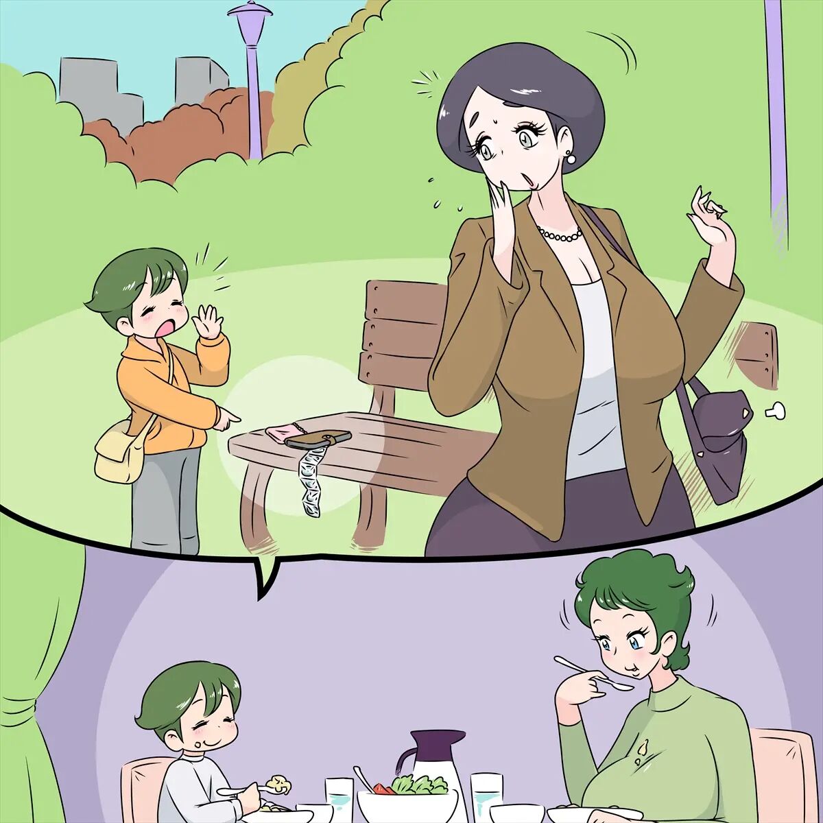 Green hair family comic
